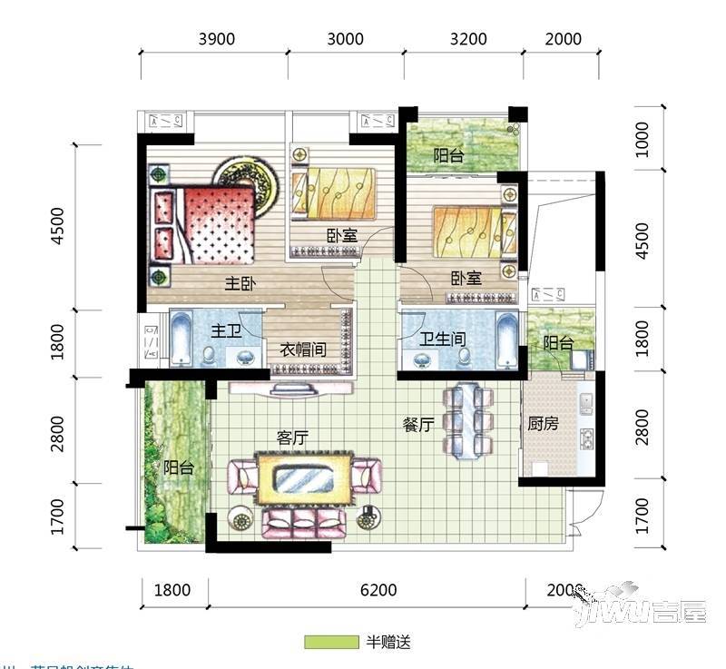 裕达建材家居广场3室2厅2卫133㎡户型图