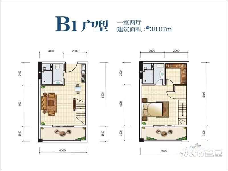 ICC汉阳国际公寓1室2厅1卫38.1㎡户型图