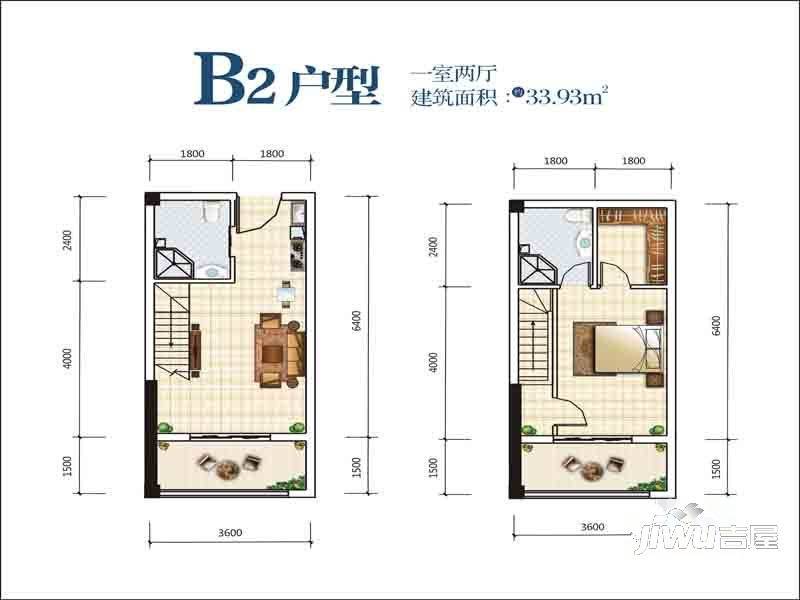 ICC汉阳国际公寓1室2厅1卫33.9㎡户型图