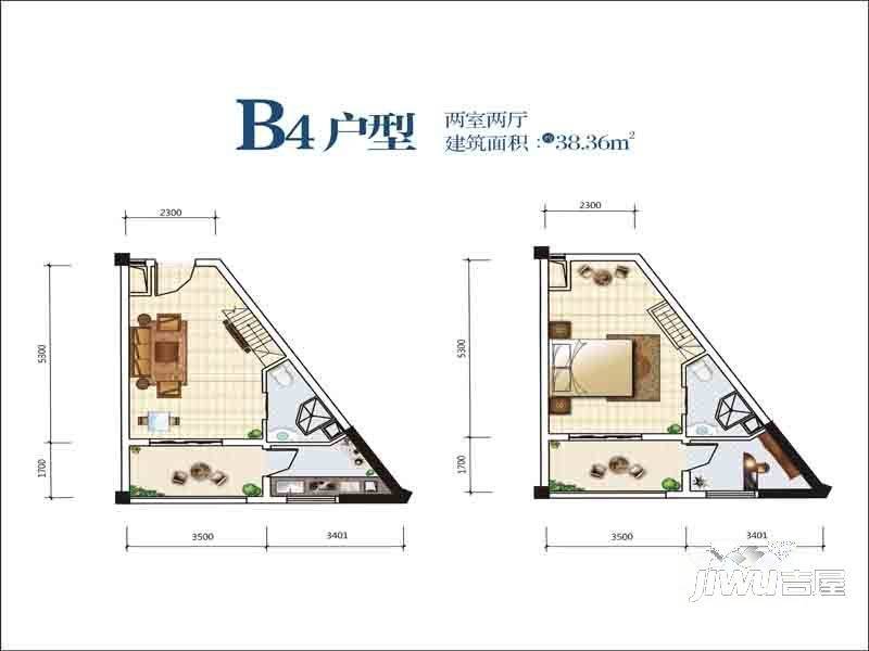 ICC汉阳国际公寓2室2厅1卫38.4㎡户型图