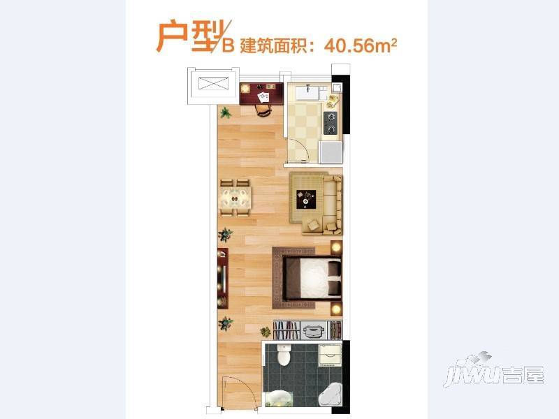 奥特莱斯V公寓1室1厅1卫40㎡户型图