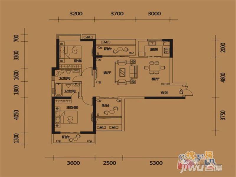 硚房翰林珑城2室2厅1卫112.3㎡户型图