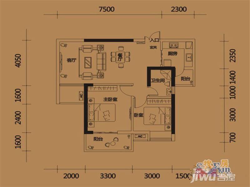 硚房翰林珑城2室2厅1卫79.7㎡户型图