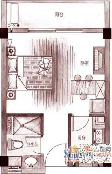 丽都城市花园1室1厅1卫户型图