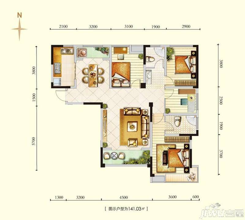 金汇璞玉天城4室2厅2卫141㎡户型图