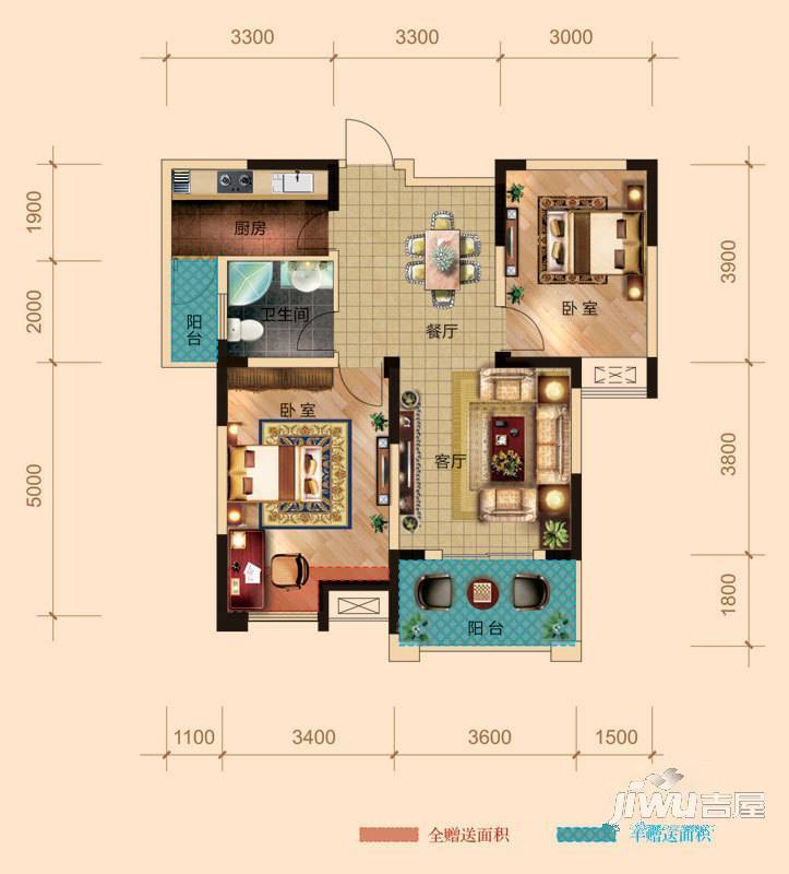 永华滨江名城2室2厅1卫85㎡户型图