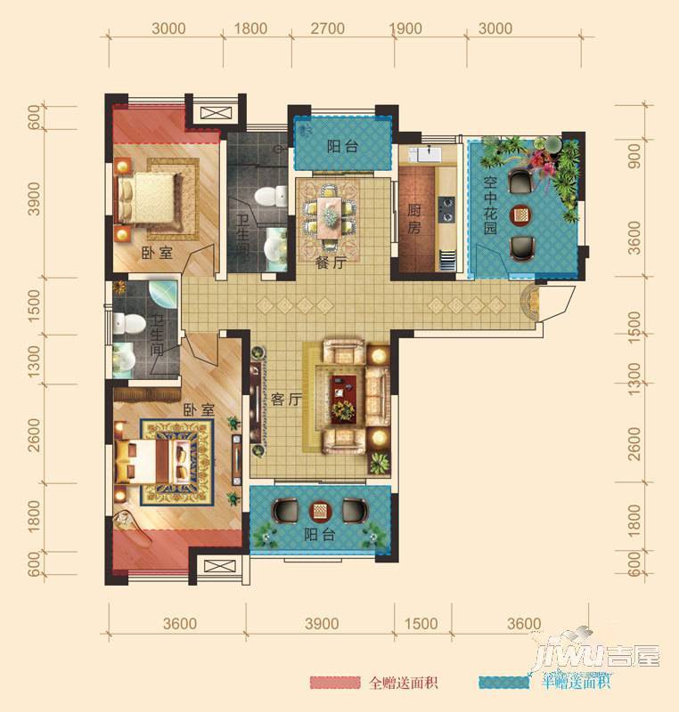 永华滨江名城2室2厅1卫85㎡户型图