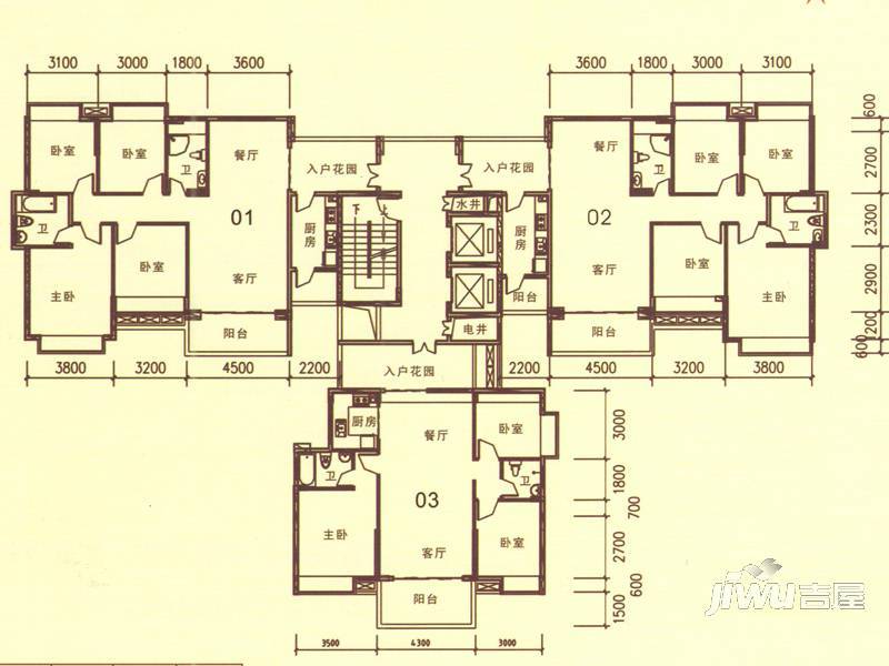 康柏·丽景园普通住宅124.1㎡户型图