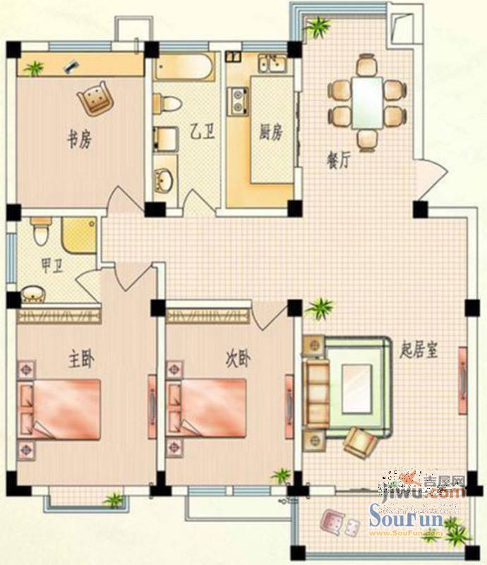 天和家园3室2厅2卫127.3㎡户型图