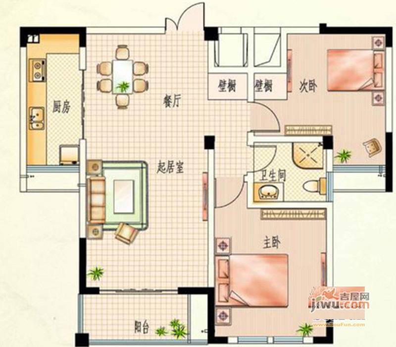 天和家园2室2厅1卫92.8㎡户型图