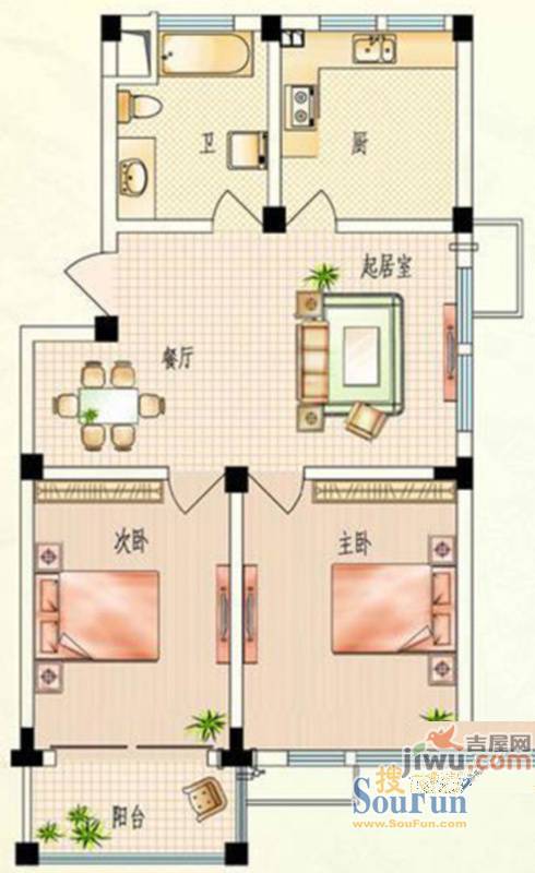 天和家园2室2厅1卫87.1㎡户型图