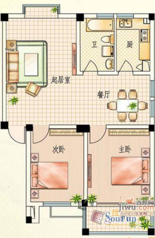 天和家园2室2厅1卫86.2㎡户型图