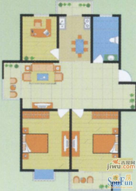 华阳文锦园3室2厅1卫101.9㎡户型图