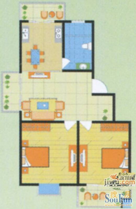 华阳文锦园2室2厅1卫88.7㎡户型图