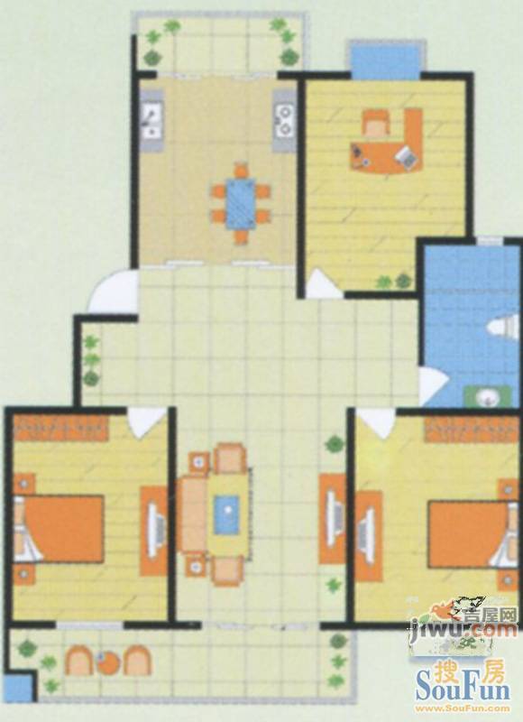 华阳文锦园3室2厅1卫127.9㎡户型图