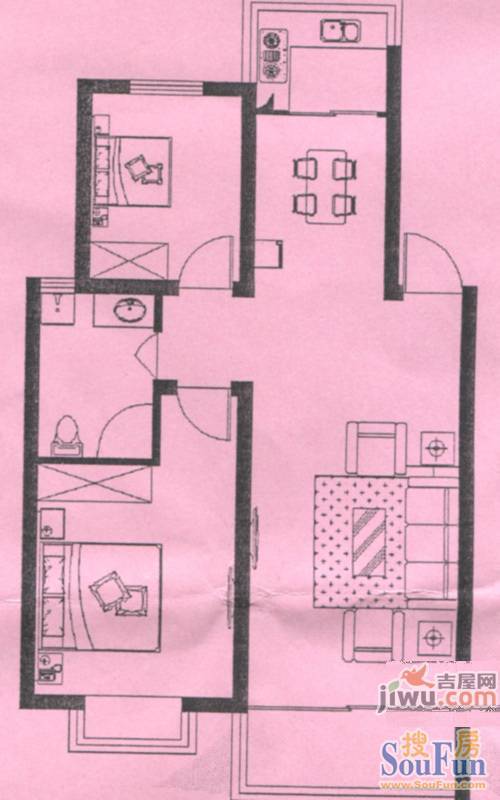 紫金园2室2厅1卫86㎡户型图