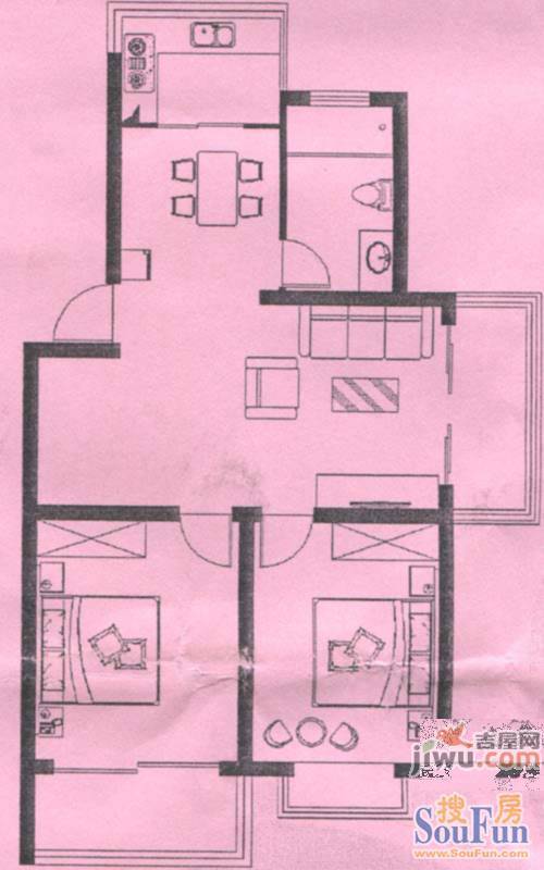 紫金园2室2厅1卫86㎡户型图