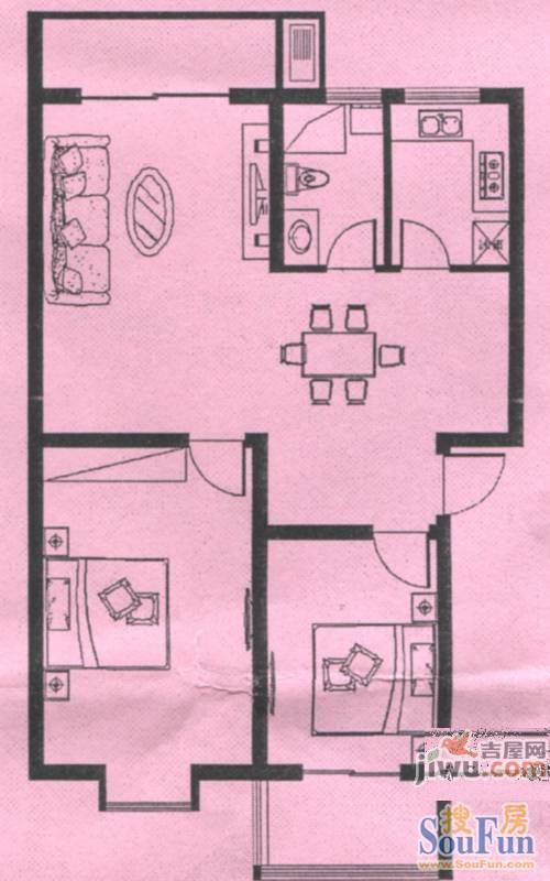 紫金园2室2厅1卫93.5㎡户型图