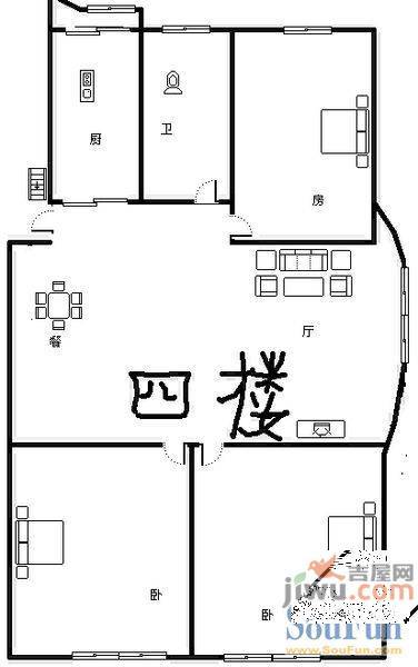 西湖翠园3室2厅2卫114㎡户型图