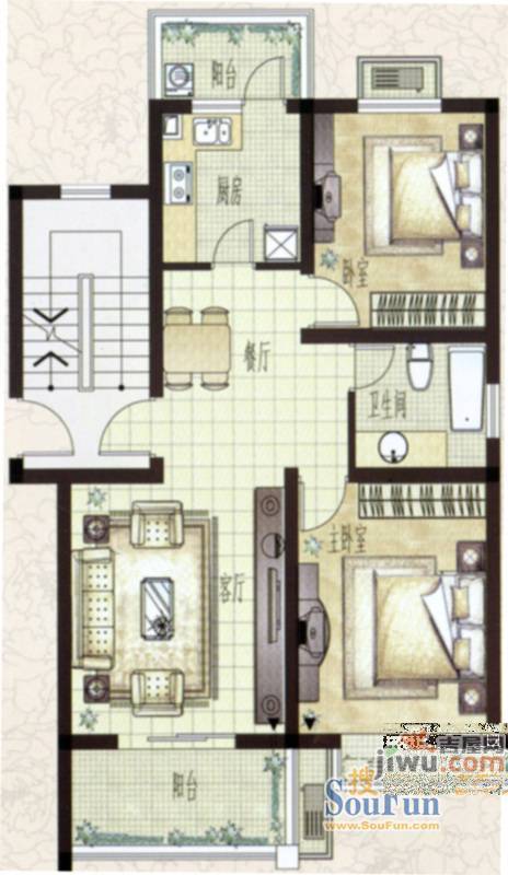 莲花四区2室2厅1卫84㎡户型图