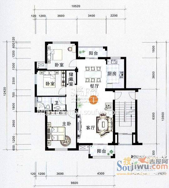 鹭洲园3室2厅2卫户型图