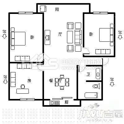 玉城花园2室2厅2卫91㎡户型图