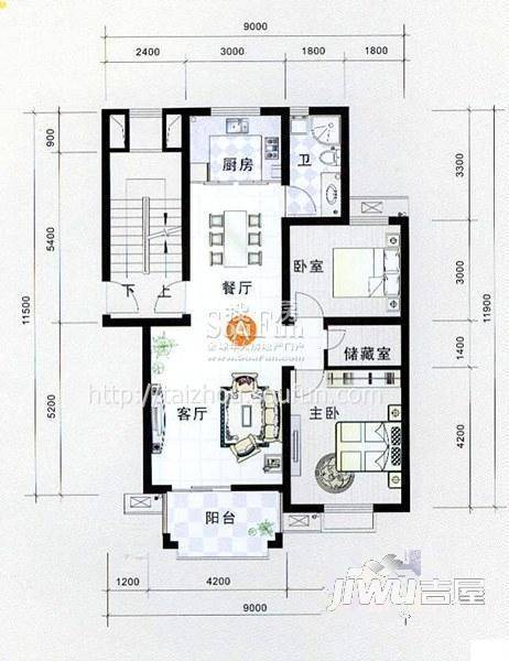 锦江花园2室2厅1卫户型图