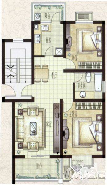 玉城花园2室2厅2卫91㎡户型图