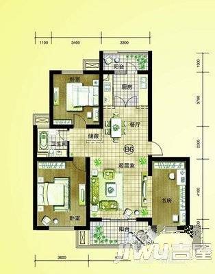 玉城花园2室2厅2卫91㎡户型图