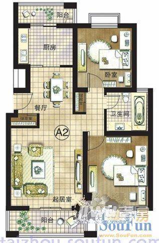 玉城花园2室2厅2卫91㎡户型图