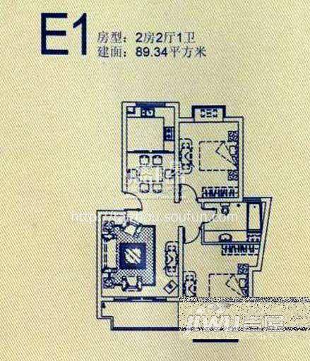 西域绿洲2室2厅1卫100㎡户型图