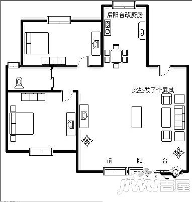 西域绿洲2室2厅1卫100㎡户型图