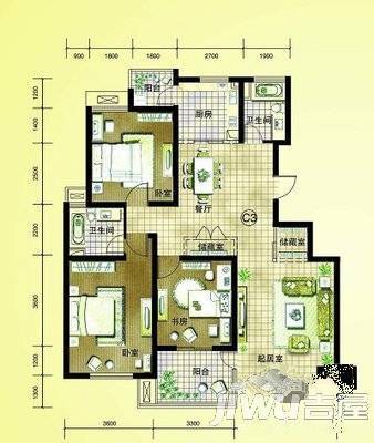 西域绿洲2室2厅1卫100㎡户型图