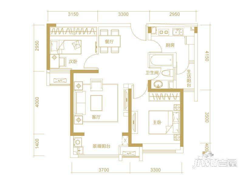 宝龙观邸2室1厅1卫80㎡户型图