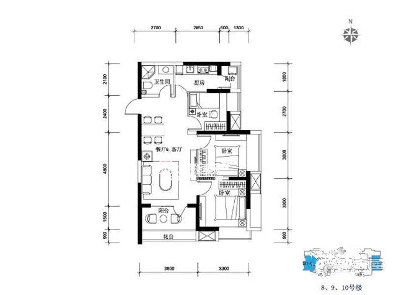 澜海庄园2室2厅2卫115㎡户型图