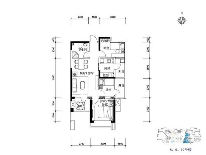 澜海庄园2室2厅2卫115㎡户型图