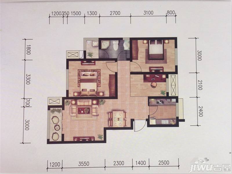 中和苑3室2厅2卫120㎡户型图