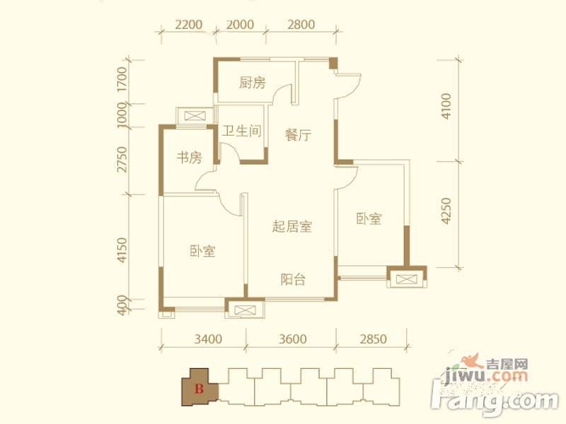 滨海星河荣御3室2厅1卫92㎡户型图