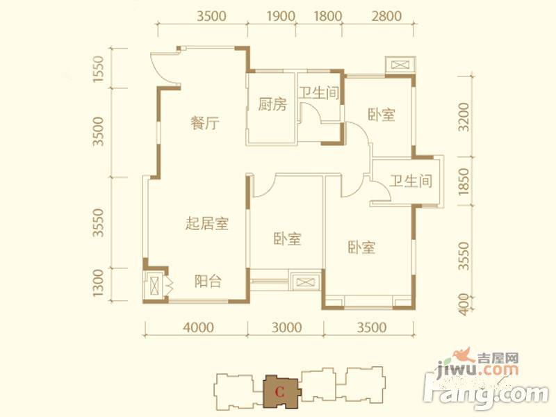 滨海星河荣御3室2厅2卫110㎡户型图