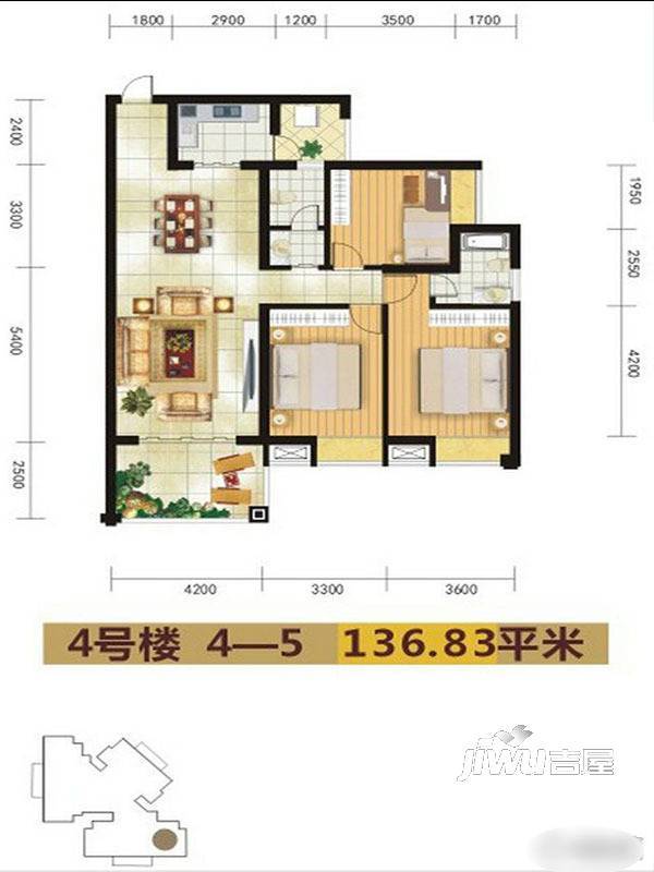 御景东城2室2厅1卫82.8㎡户型图