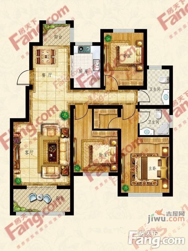 缗国未来城3室2厅2卫133.4㎡户型图