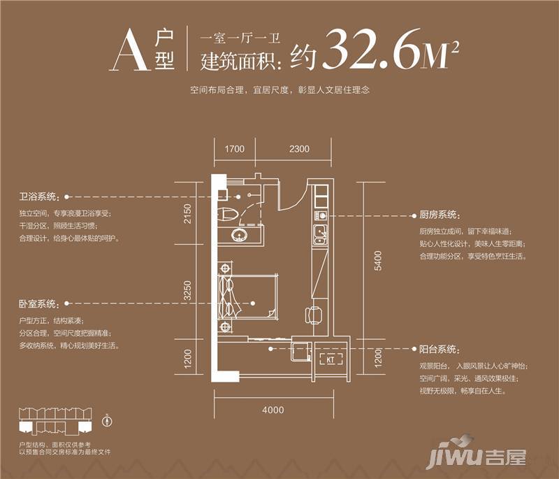 金地国际城2期阳光里1室1厅1卫32.6㎡户型图