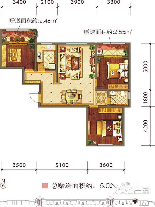 九栋洋楼3期3室2厅2卫135.3㎡户型图