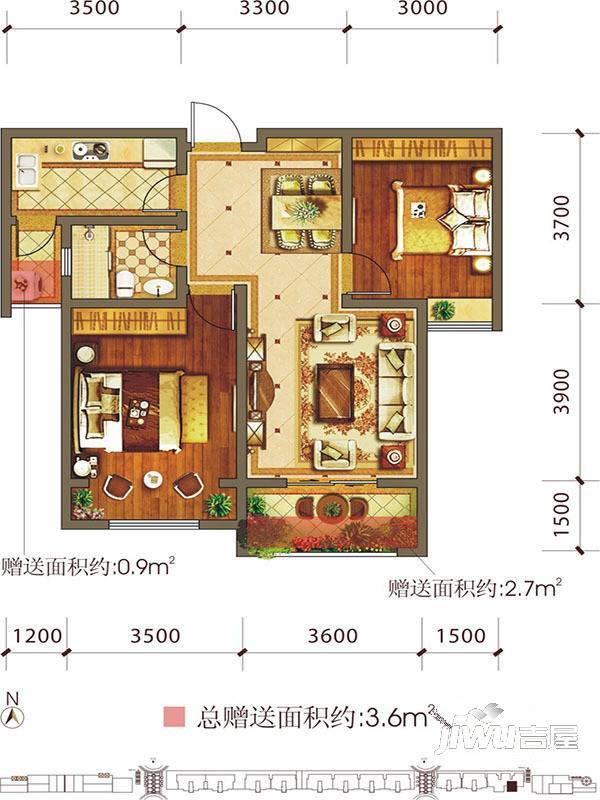 九栋洋楼3期3室2厅2卫135.3㎡户型图