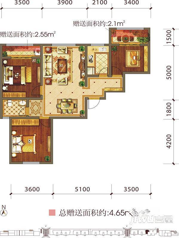 九栋洋楼3期3室2厅2卫135.3㎡户型图