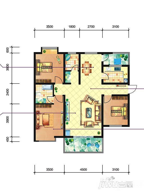 荣发新天地3室2厅2卫133㎡户型图