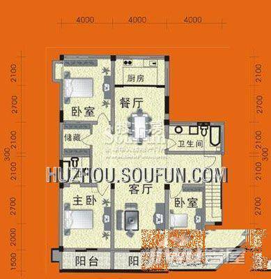 亿丰和盛家园3室2厅1卫119㎡户型图