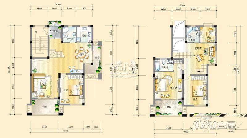 信业佳馨水园3室2厅2卫116㎡户型图