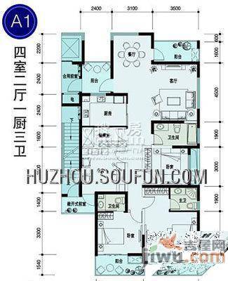 加利广场3室2厅1卫115㎡户型图