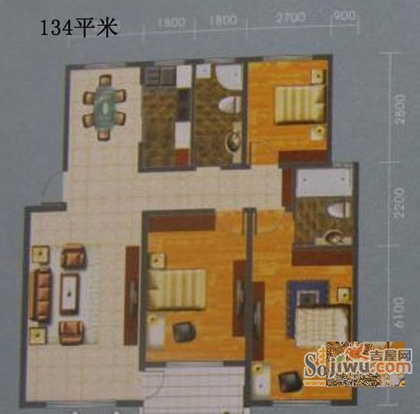 山水华庭南苑3室2厅2卫138㎡户型图